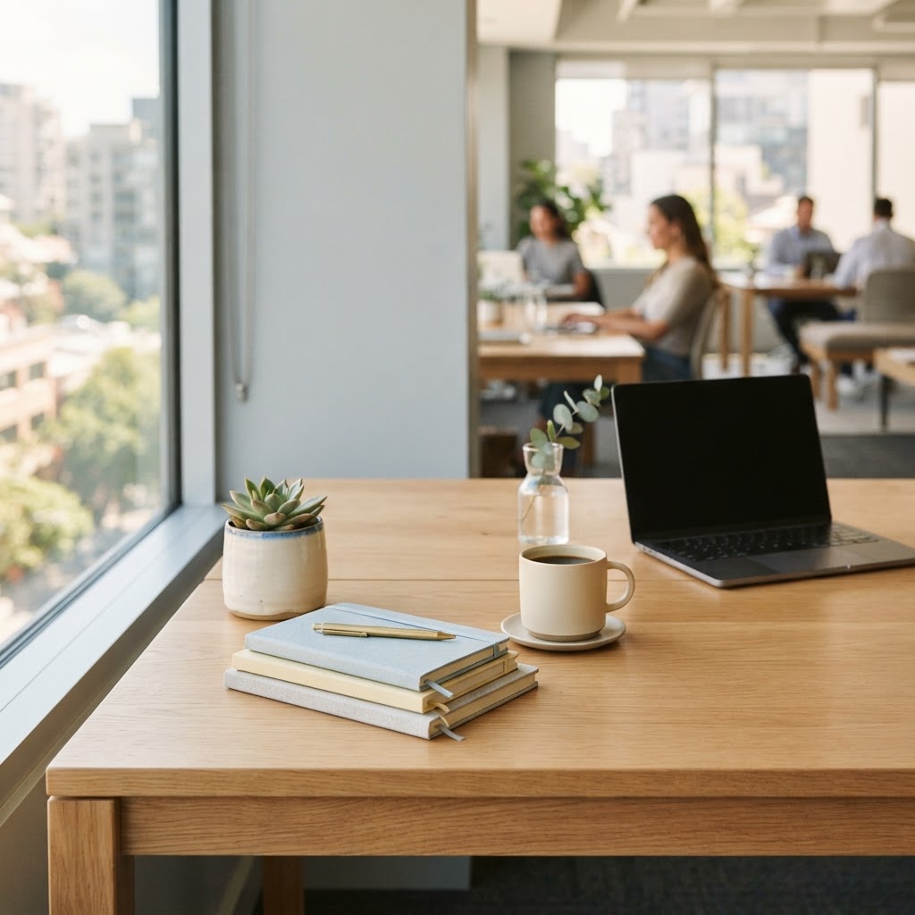 A clean and organized modern office desk