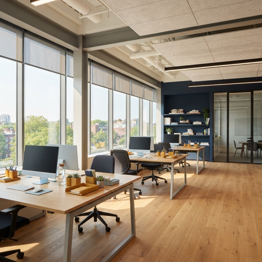 Clean and bright open plan office space