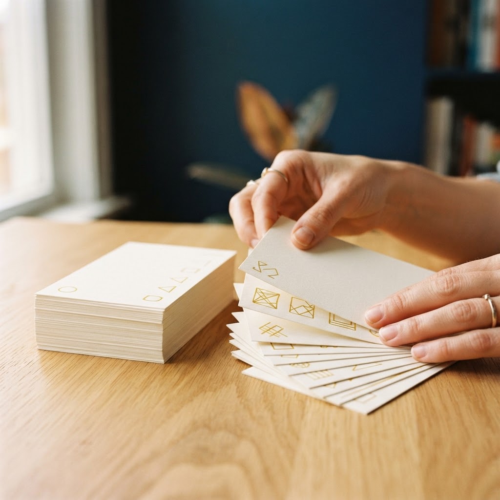 Close up of hands organizing cards representing different HR requirements