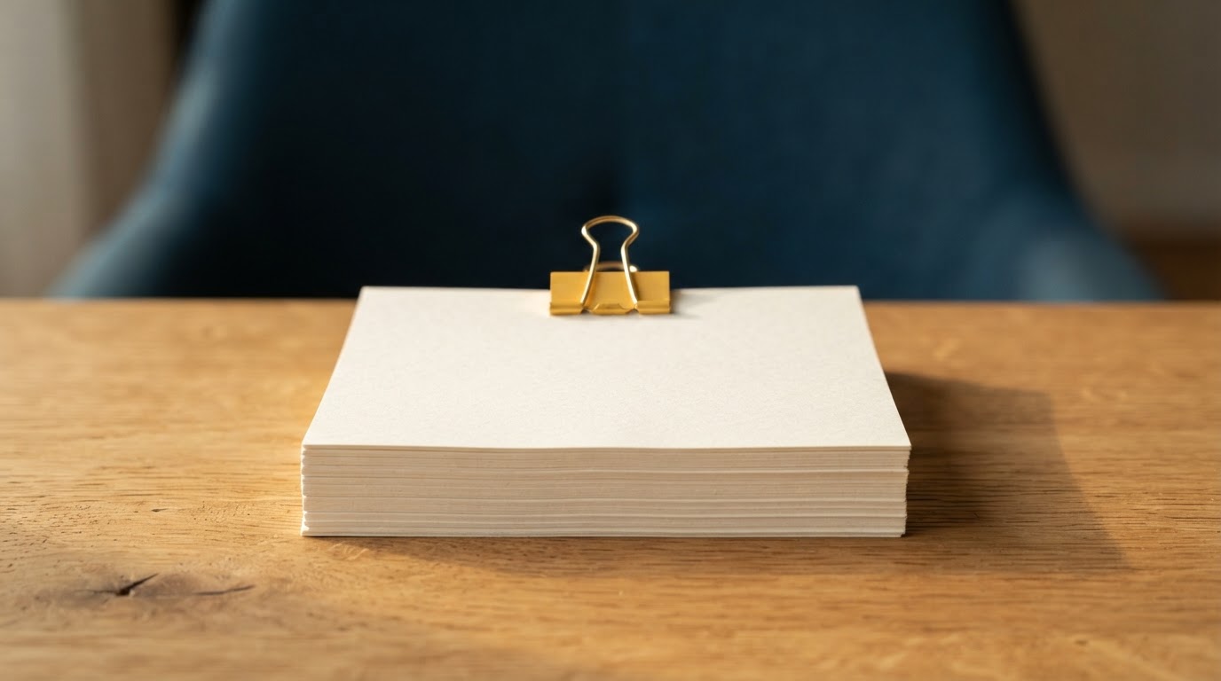 Close up of blank paper sheets with a yellow clip
