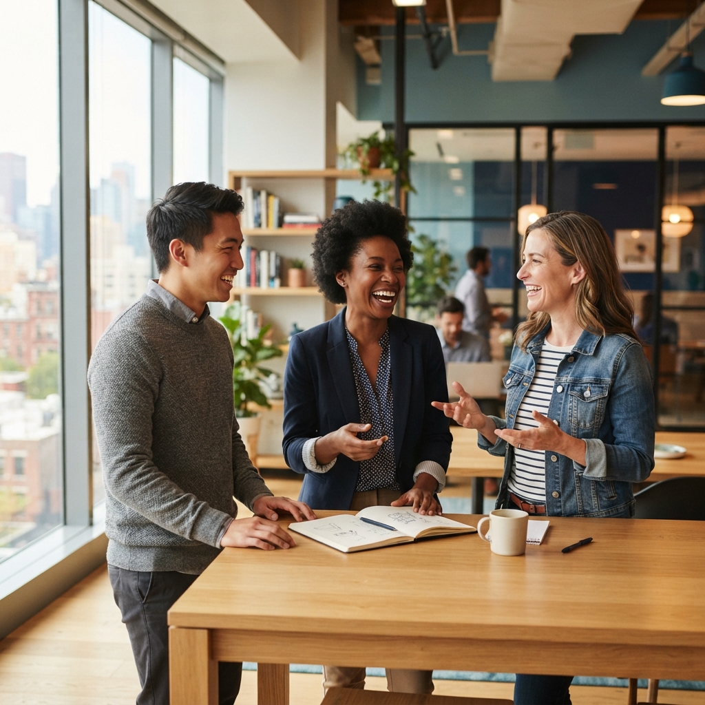 Diverse team collaborating in a bright modern office