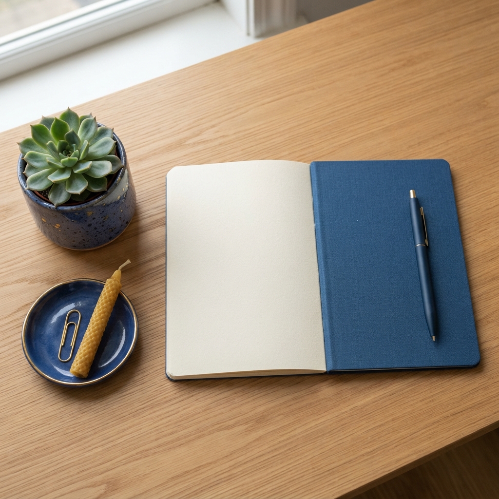 Clean and organized desk workspace with simple office supplies