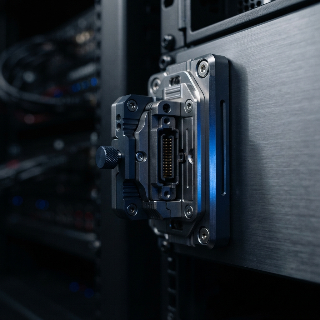 Macro view of precise metallic hardware components and server architecture