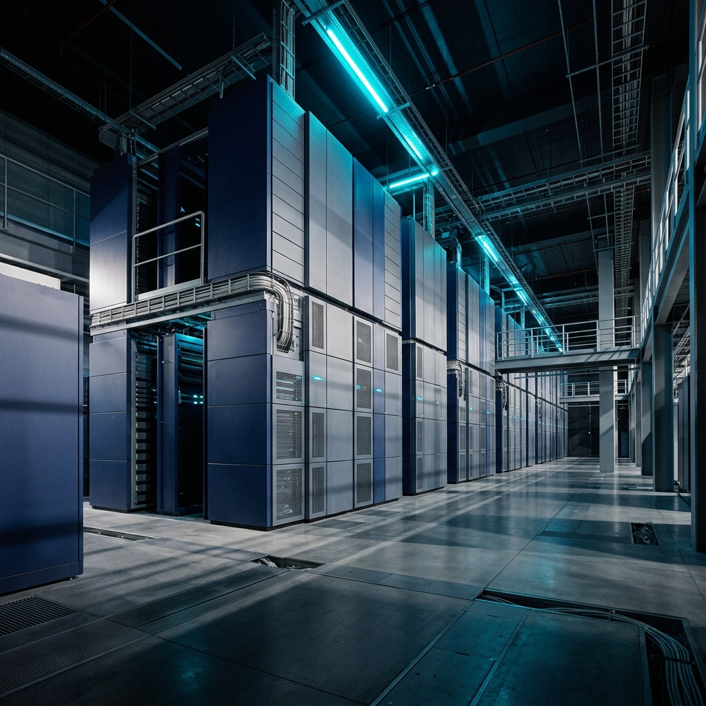 Minimalist server modules with geometric lighting