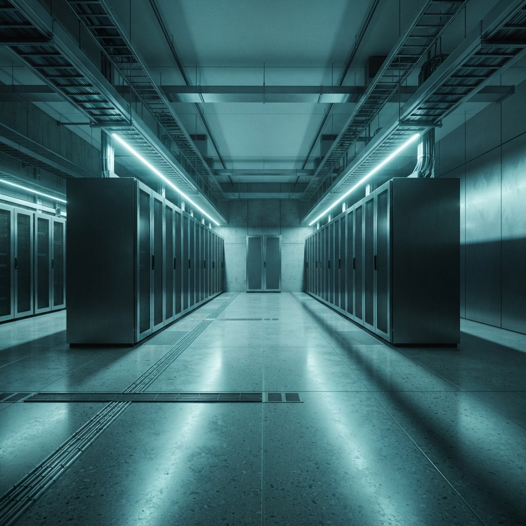 A wide view of a minimalist modern server facility