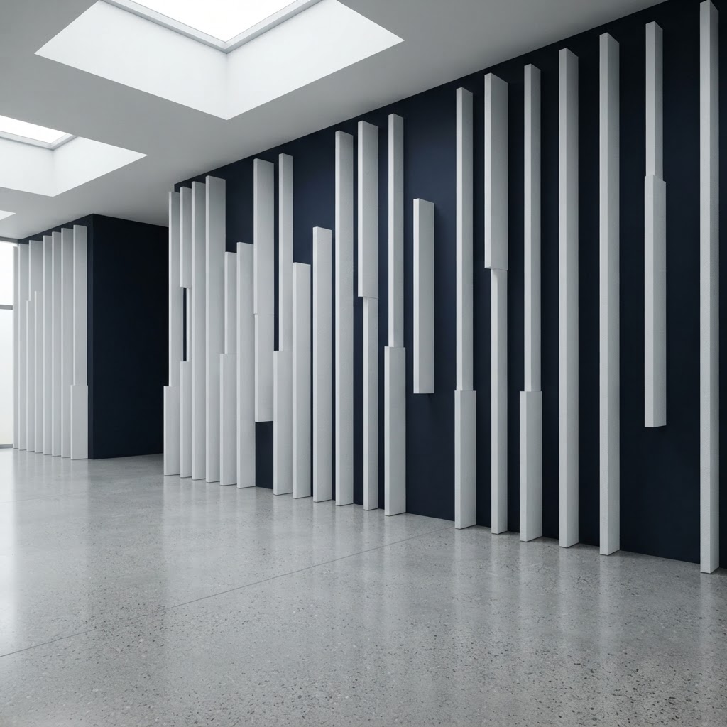 Modern architectural wall with vertical white fins