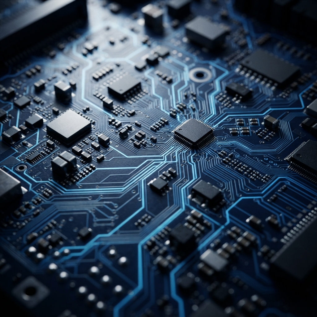 Macro view of detailed circuit board components
