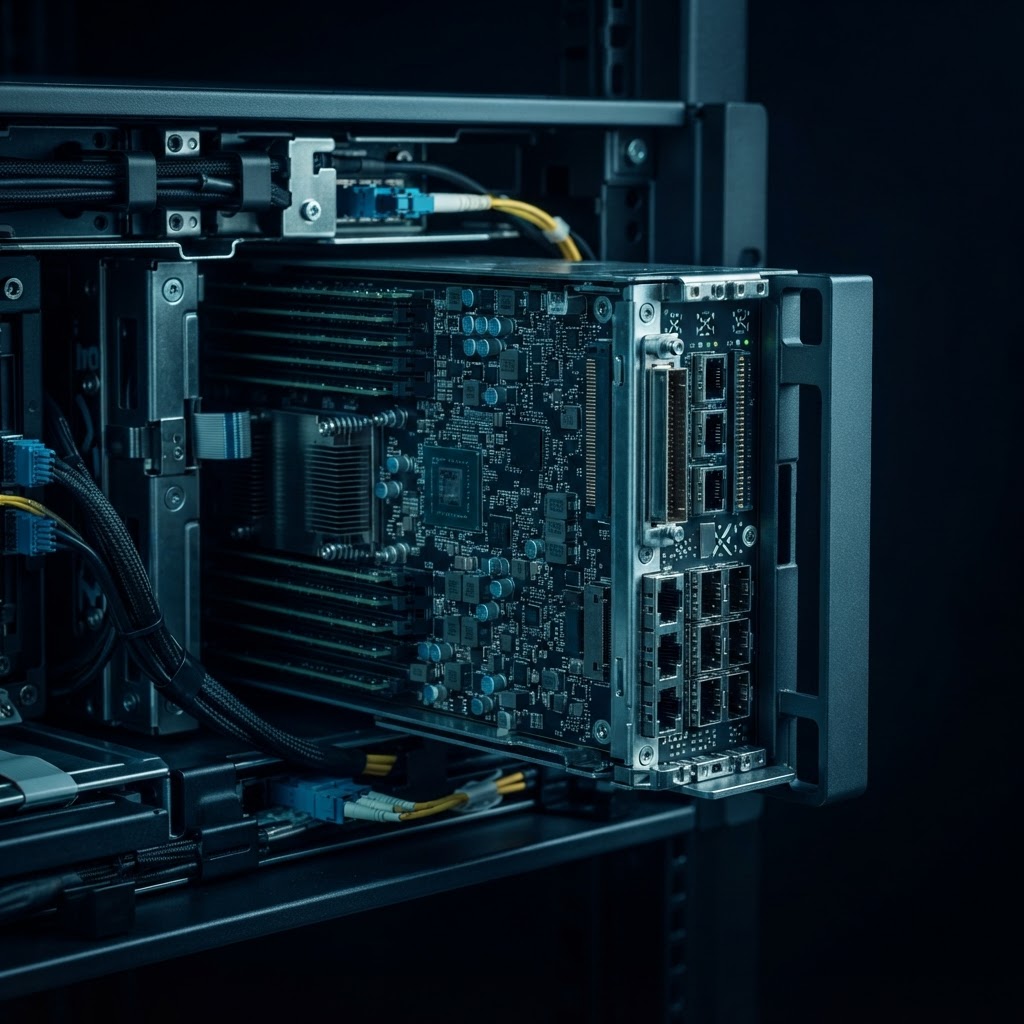 Close up macro of industrial server hardware components
