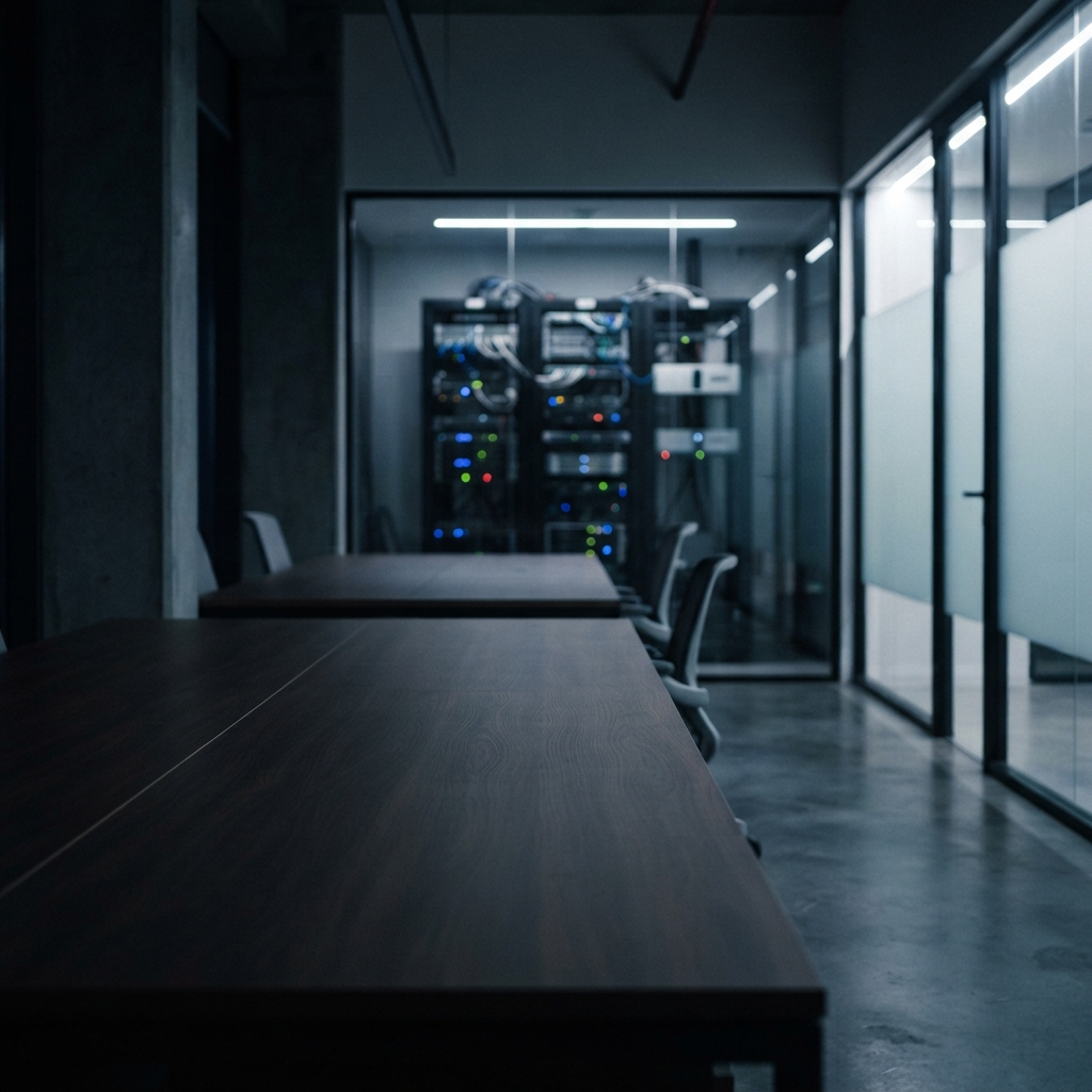 Modern professional workspace with server hardware