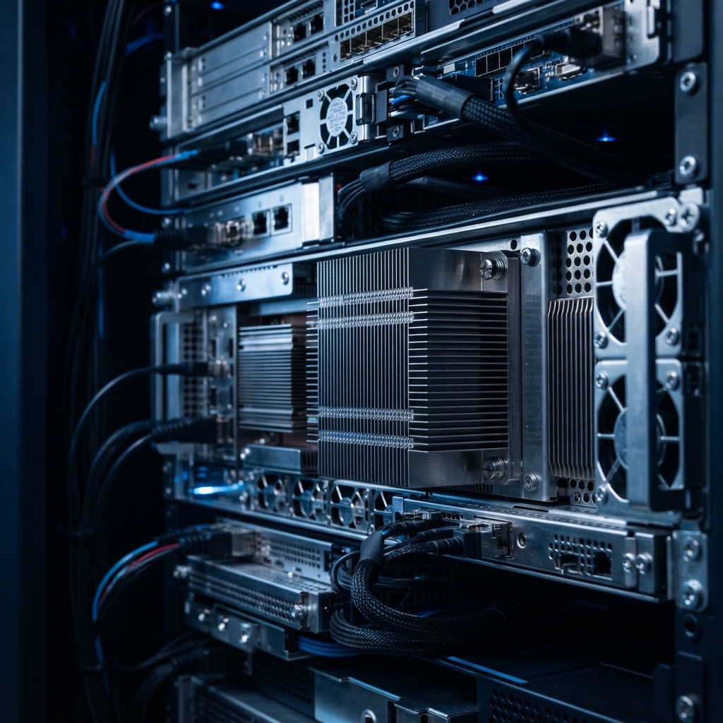 Macro view of precise computer server hardware components