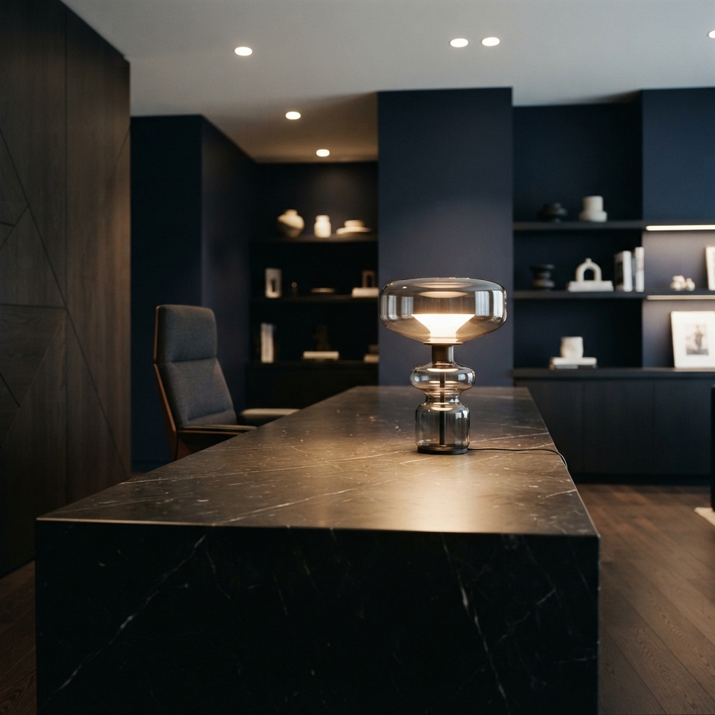 Minimalist modern office space with focused architectural lighting