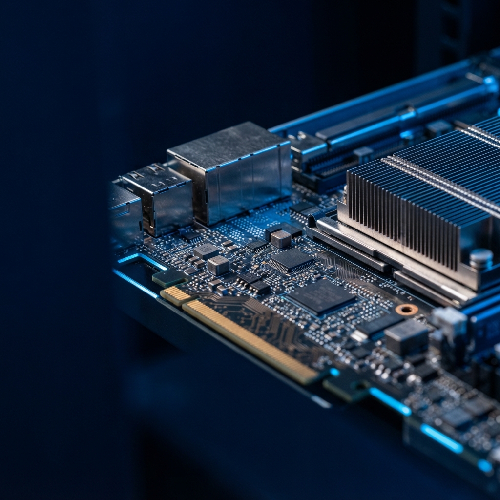 Close-up of high-end server hardware components