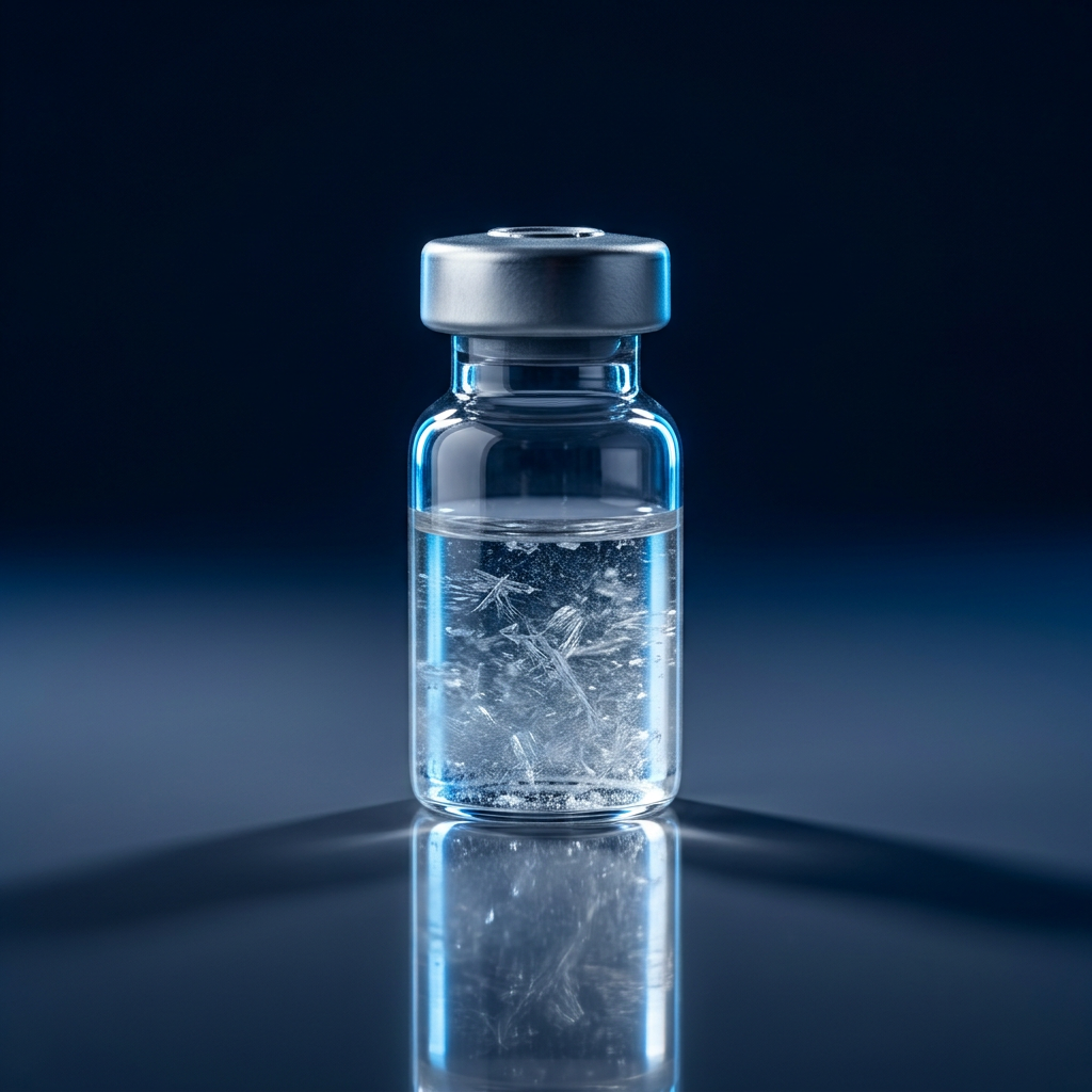 Biomarker sample vial under laboratory lighting