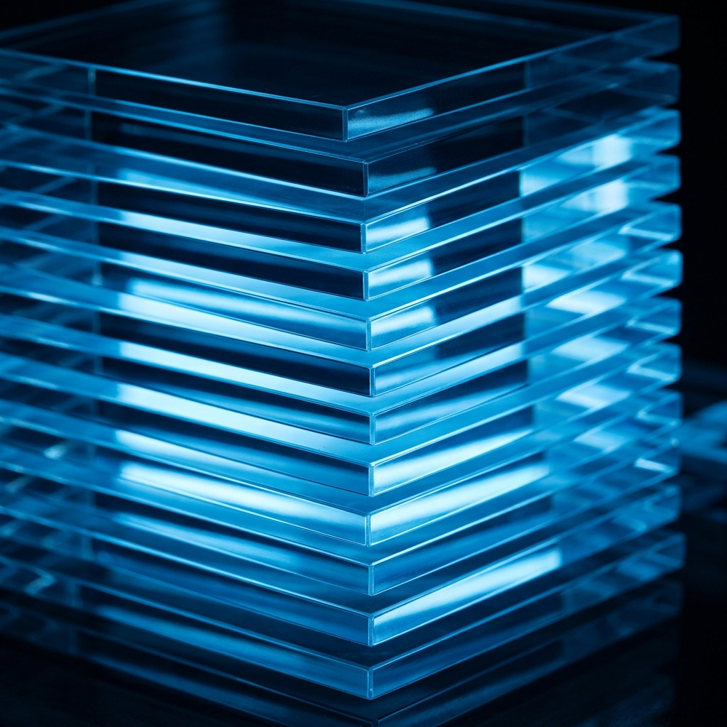 Stacked translucent layers with blue backlighting