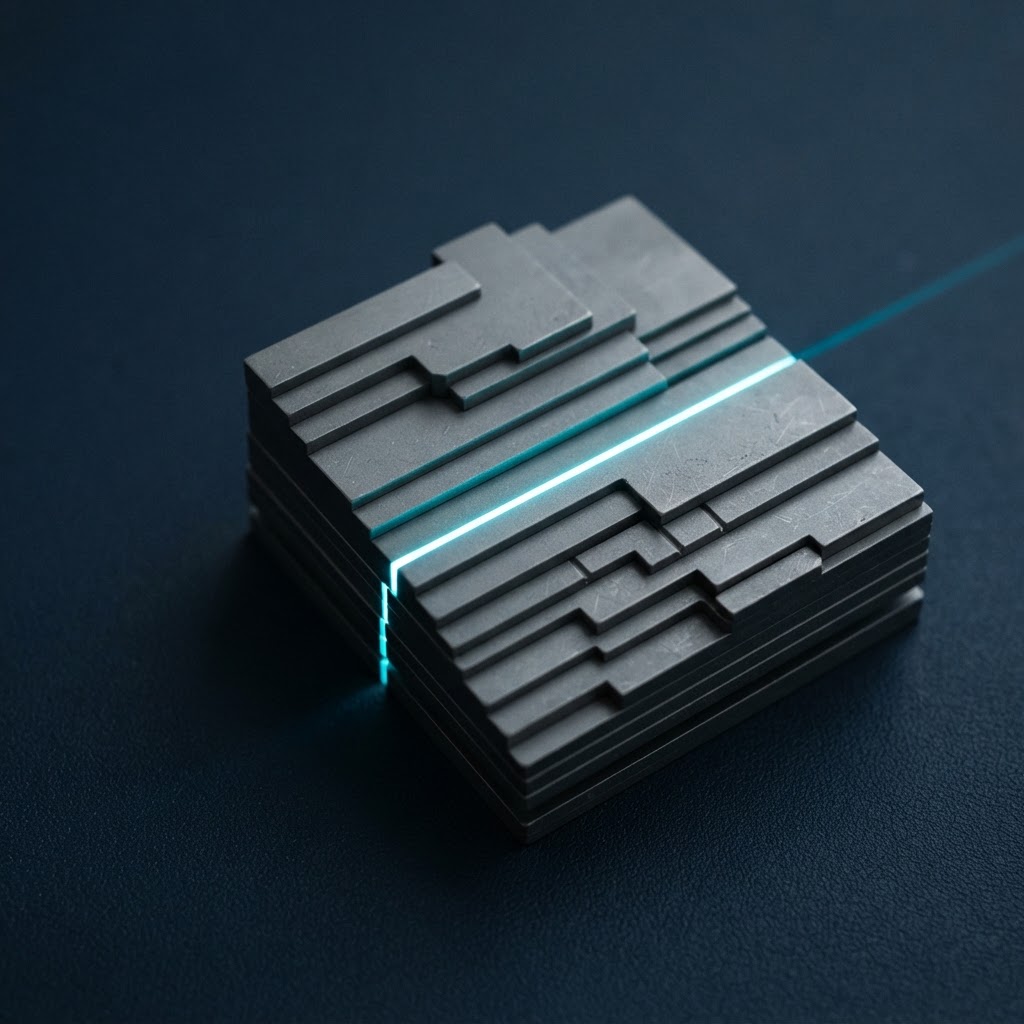 Clean architectural plates stacked in precise alignment