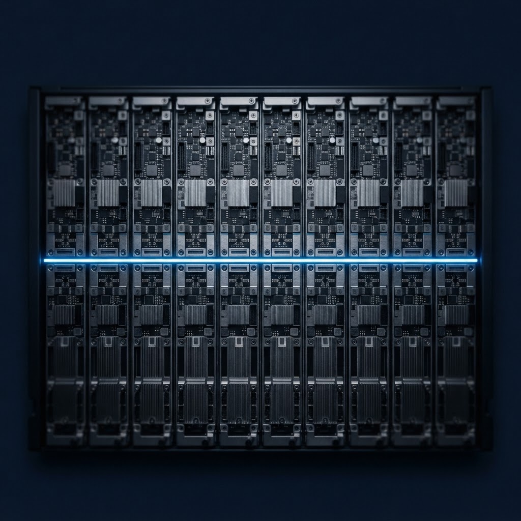 Close up view of structured high performance computing hardware