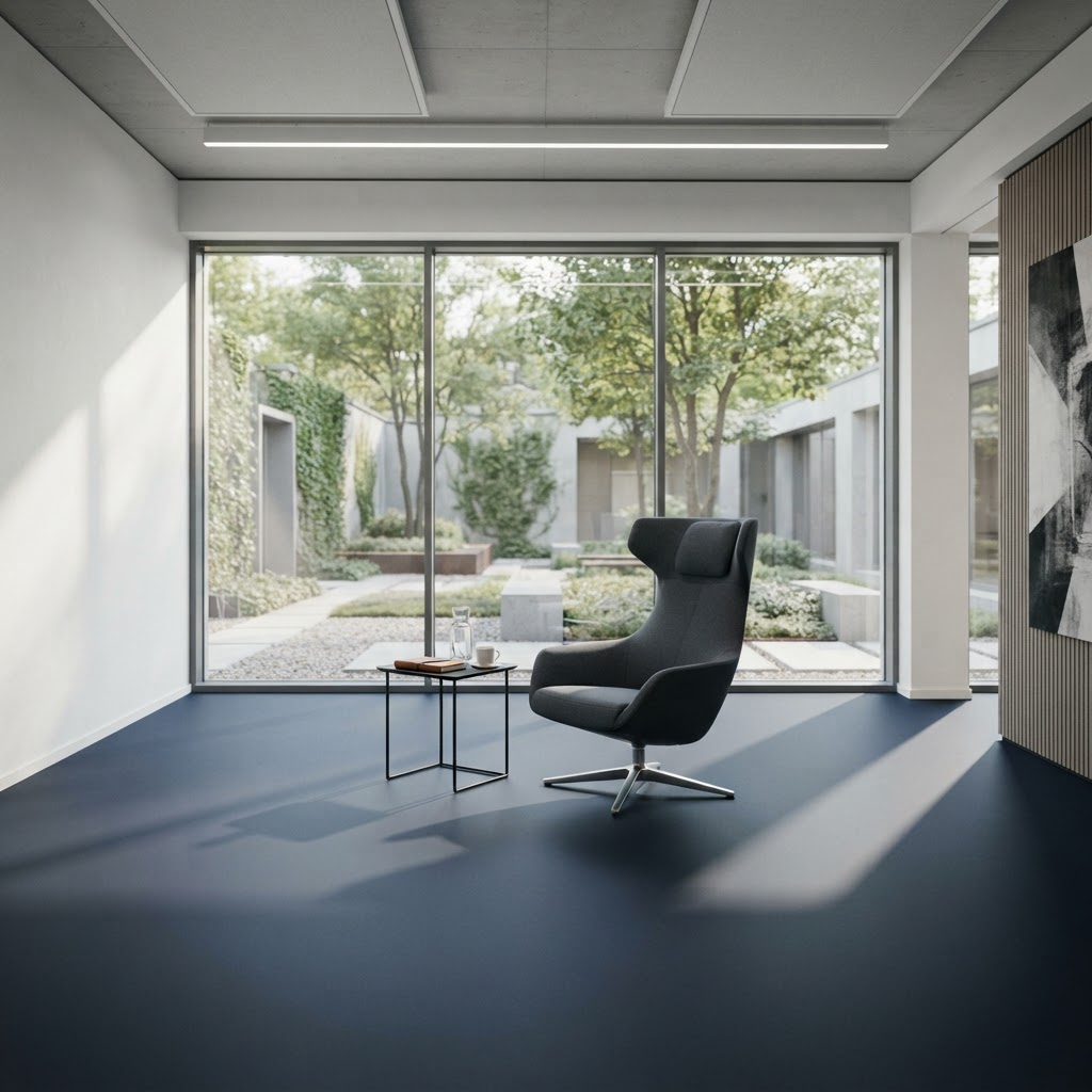 Modern minimalist office space designed for focus and calm
