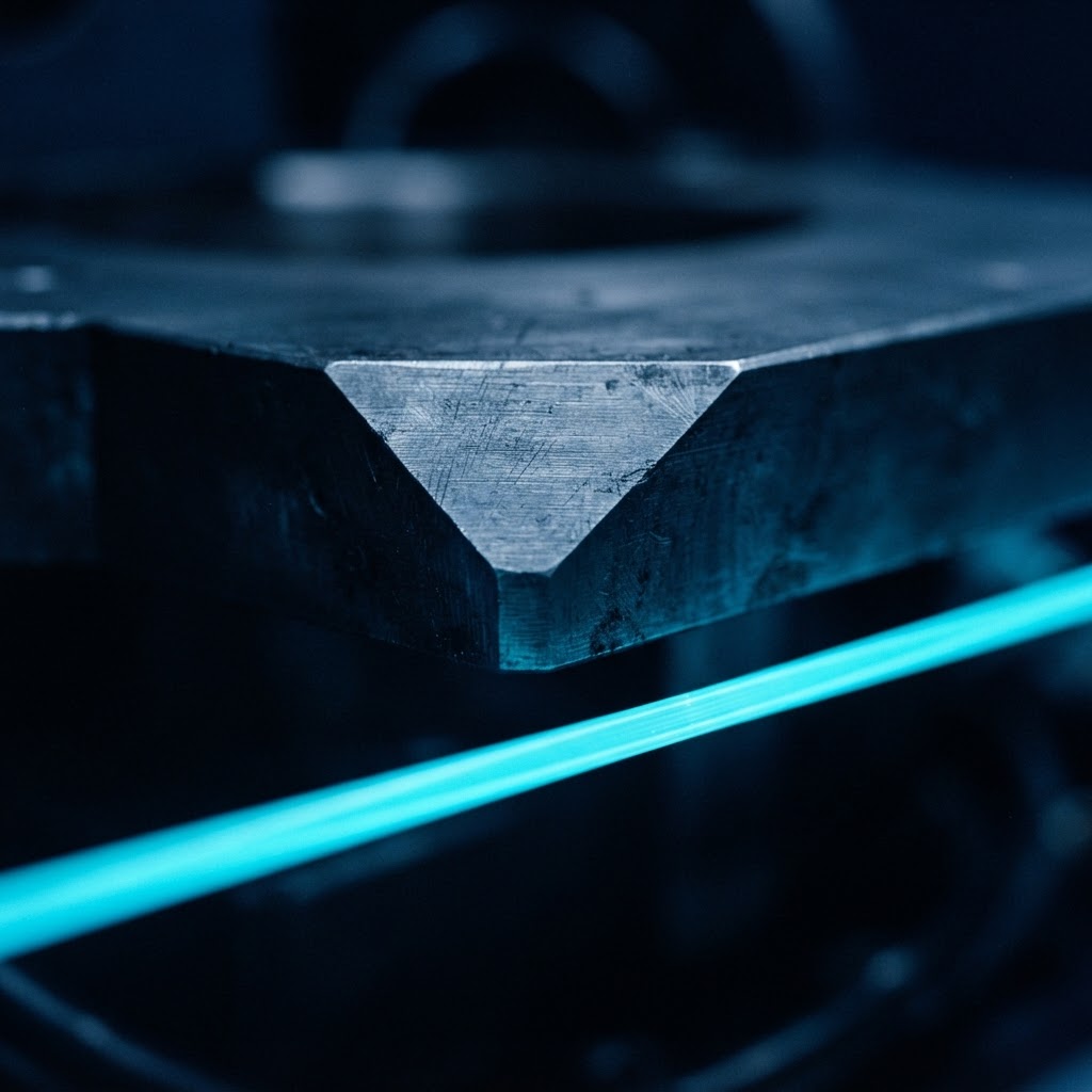 Macro shot of industrial steel with a glowing cyan light