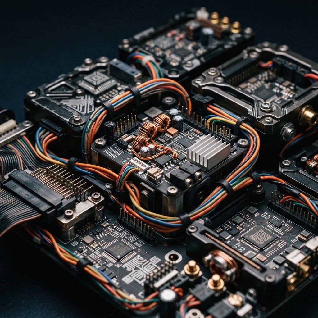 Macro view of industrial hardware components and connections