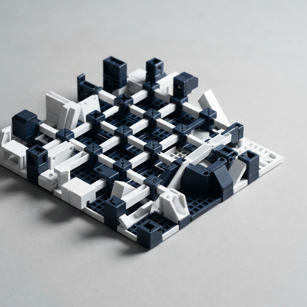 Abstract technical modular components with precise lighting
