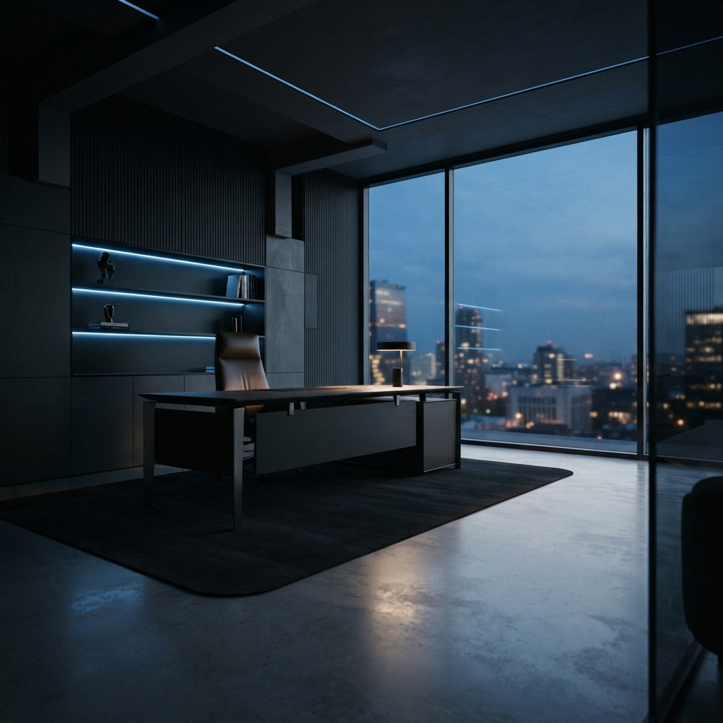 Modern architectural office space with deep shadows