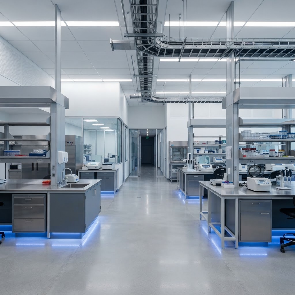 Modern minimalist clinical laboratory space