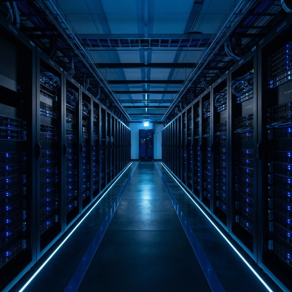 Modern server room with clean industrial aesthetic