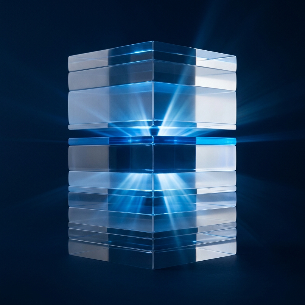 Layered transparent structures with blue backlit illumination