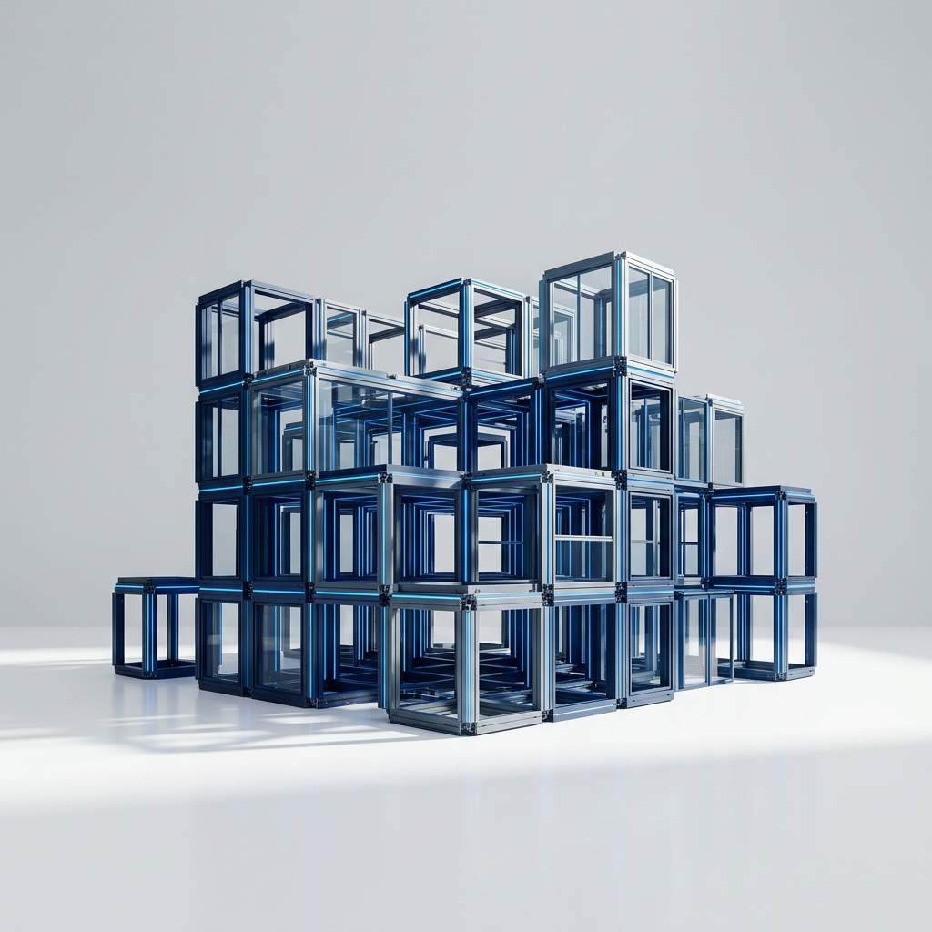 Modular architectural components with blue accent lighting