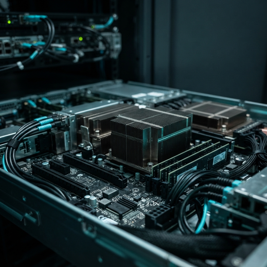 Close up view of modular server hardware components