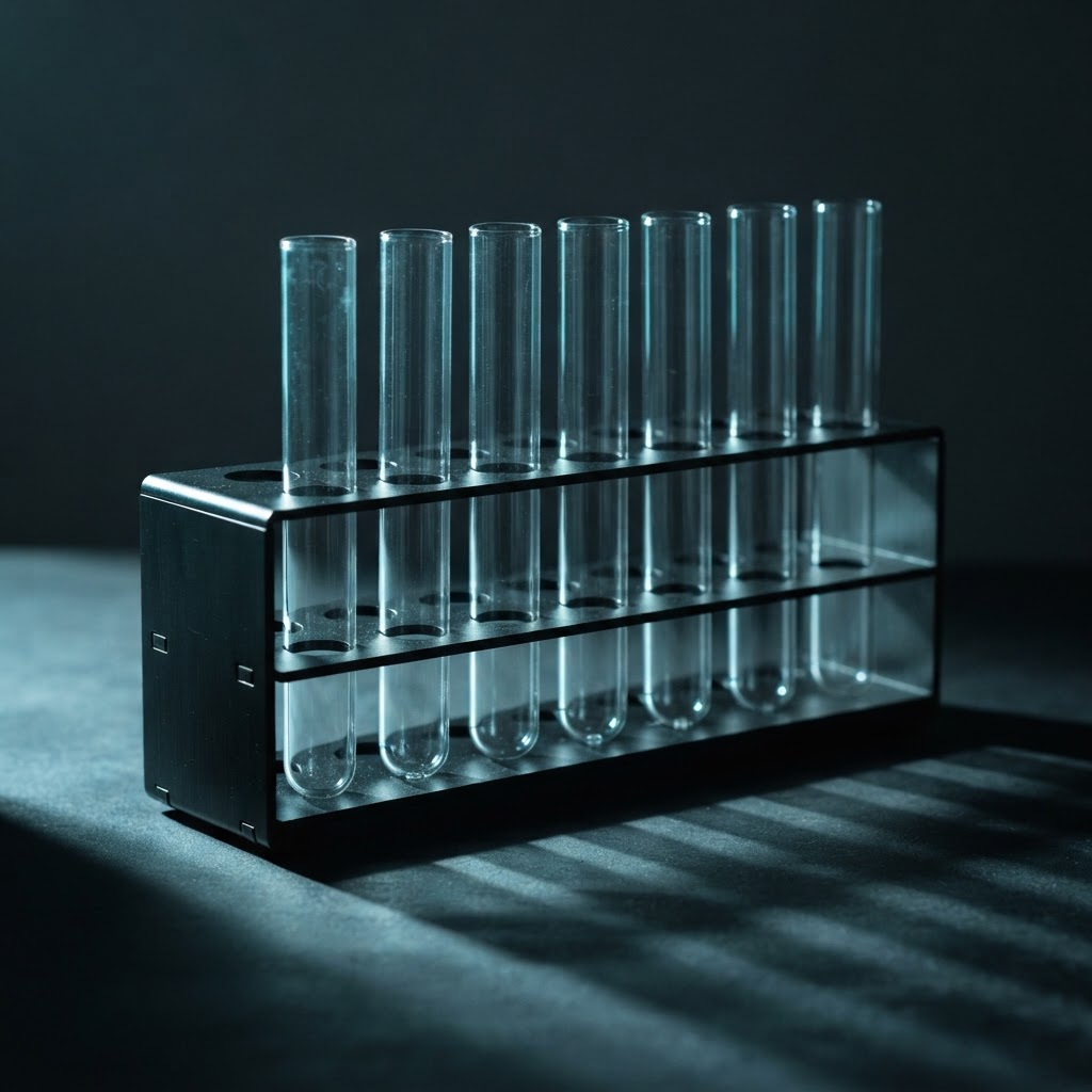 Close up view of clean medical glass test tubes