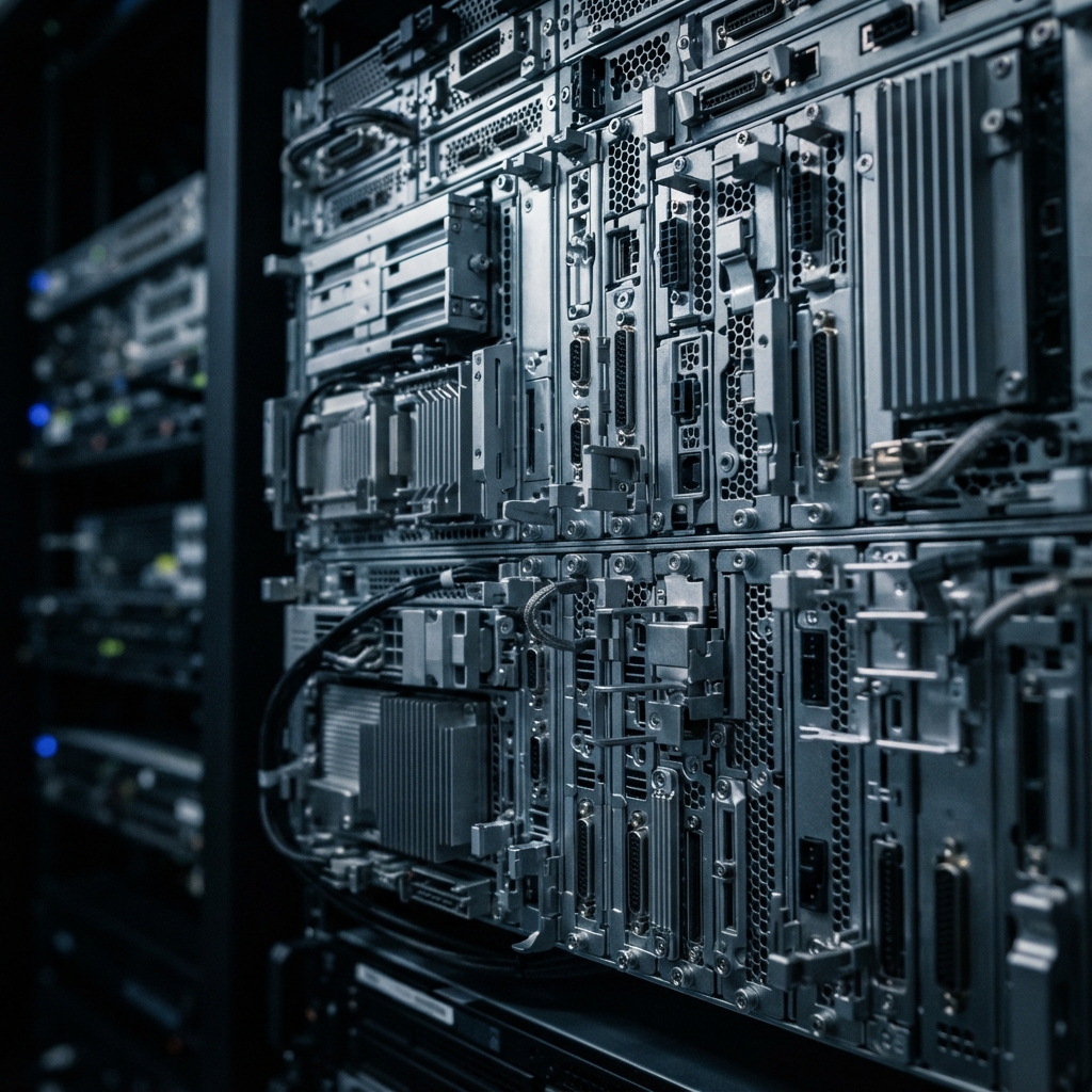 Close up of modular server hardware components