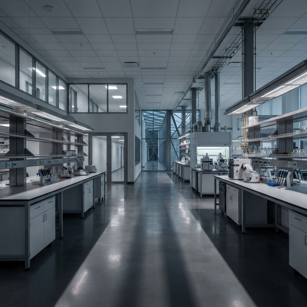 Wide angle view of modern technical laboratory