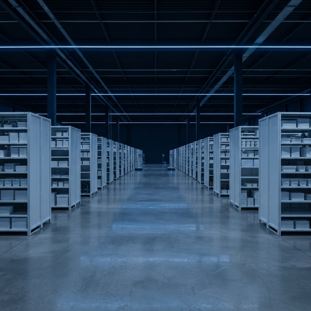 Clean minimalist warehouse storage rows