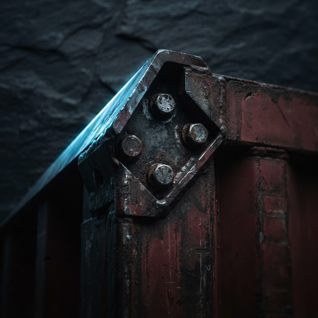 Macro view of metallic shipping container corner