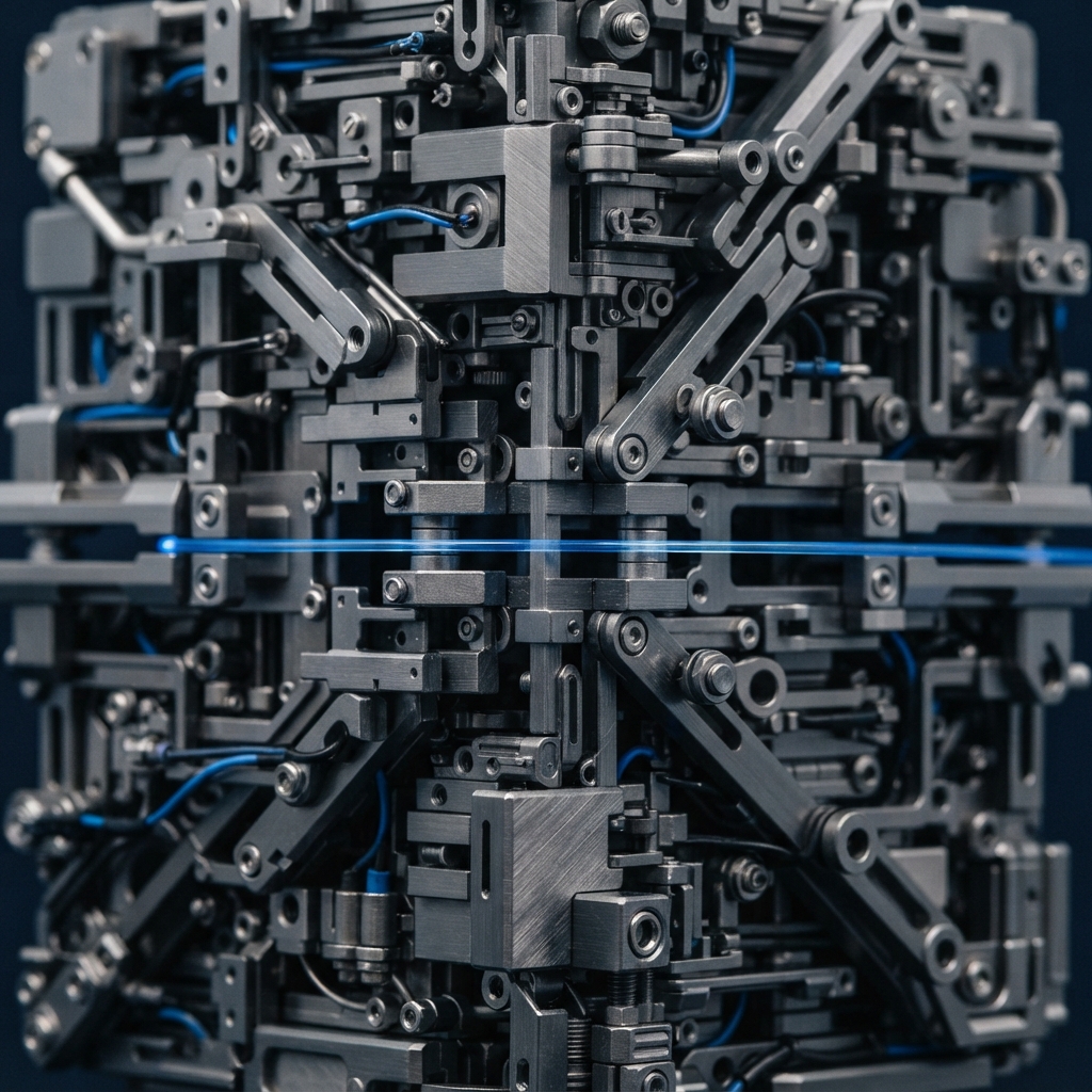 Abstract architectural structure with a sleek blue light