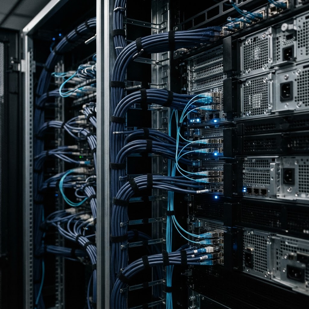 Close up of professional server rack infrastructure