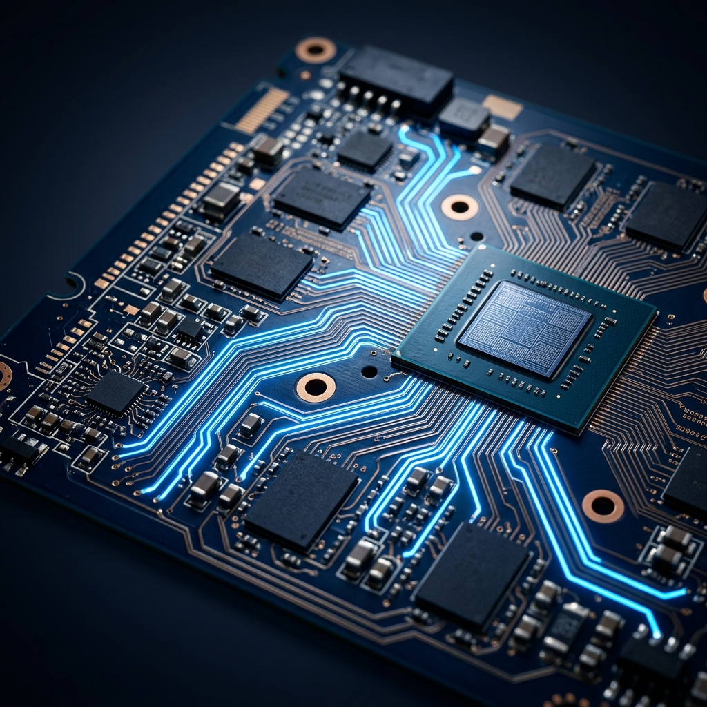 GPU circuit pathways with blue data flow highlighting