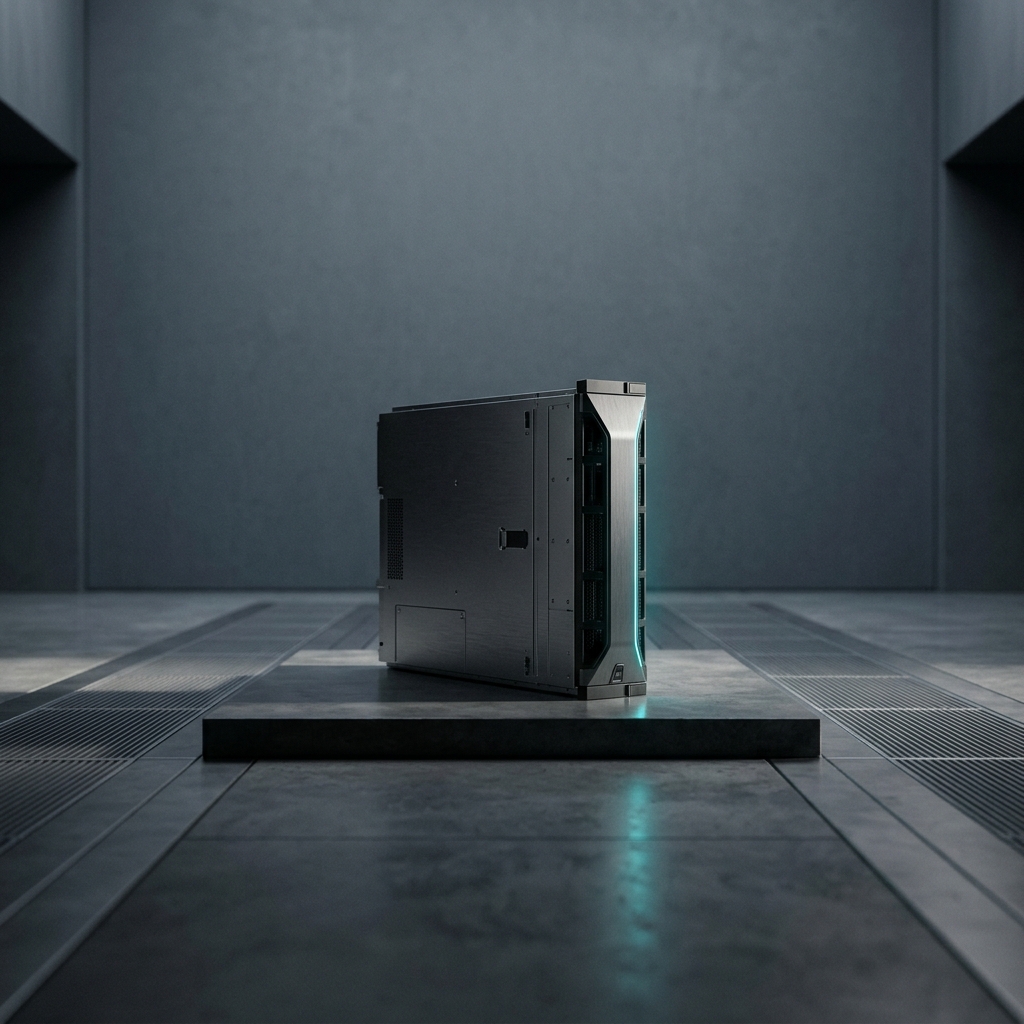 Minimalist server hardware with geometric lighting