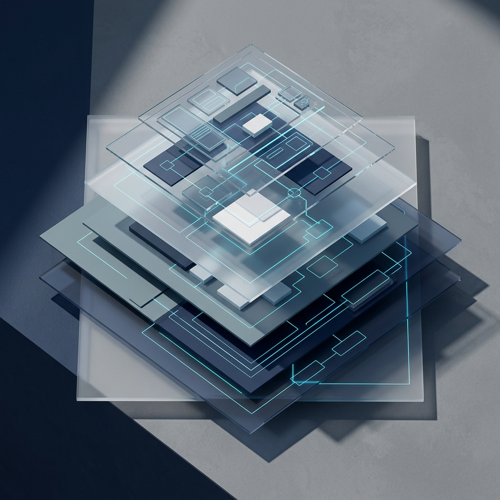 Layered data hierarchy planes with minimalist geometric composition