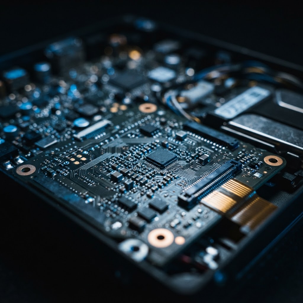 Macro view of clean precision engineered circuit board components