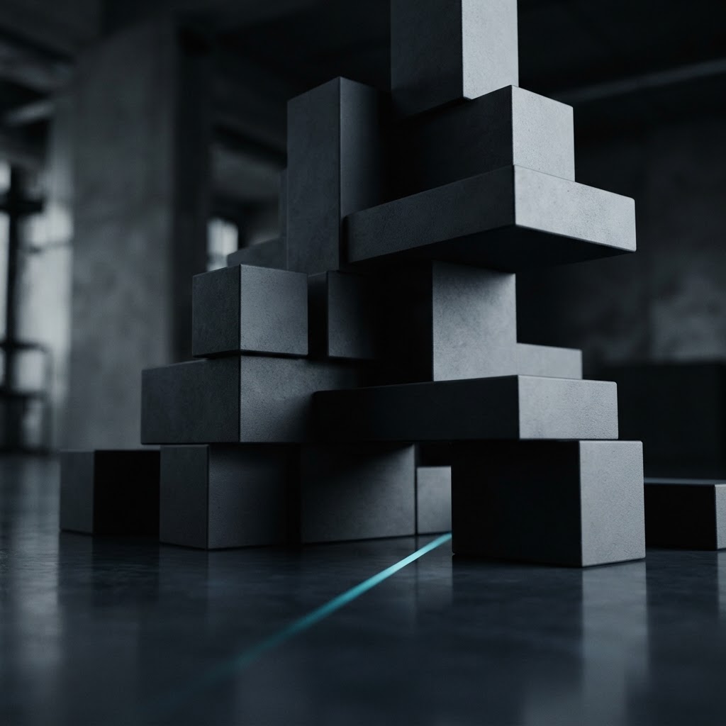 Abstract minimalist architectural forms in a dark studio setting