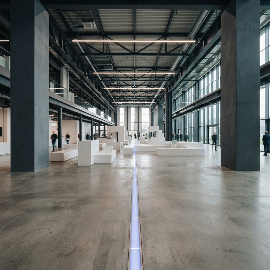 Modern architectural space with modular blocks and light strip