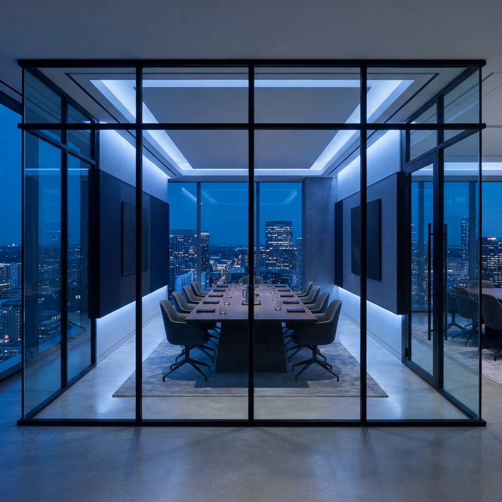 Modern minimalist boardroom interior