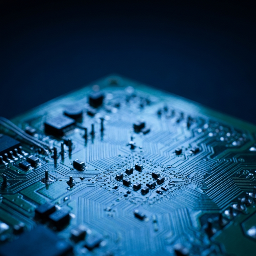 Circuit board pathways under precision lighting