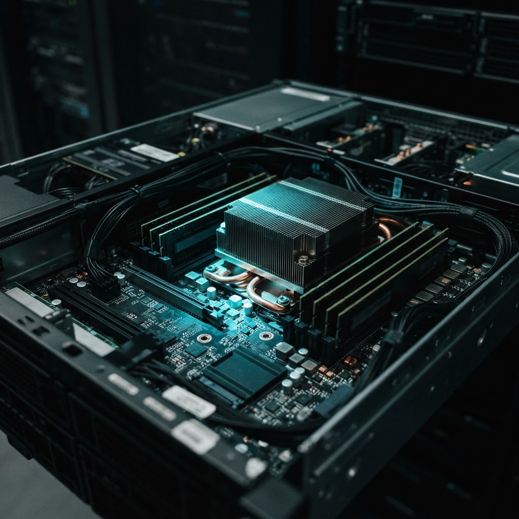 Macro view of precise internal server hardware