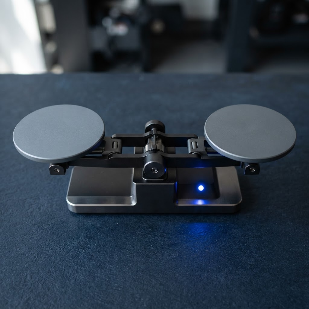 Industrial scale balanced with two plates on dark surface
