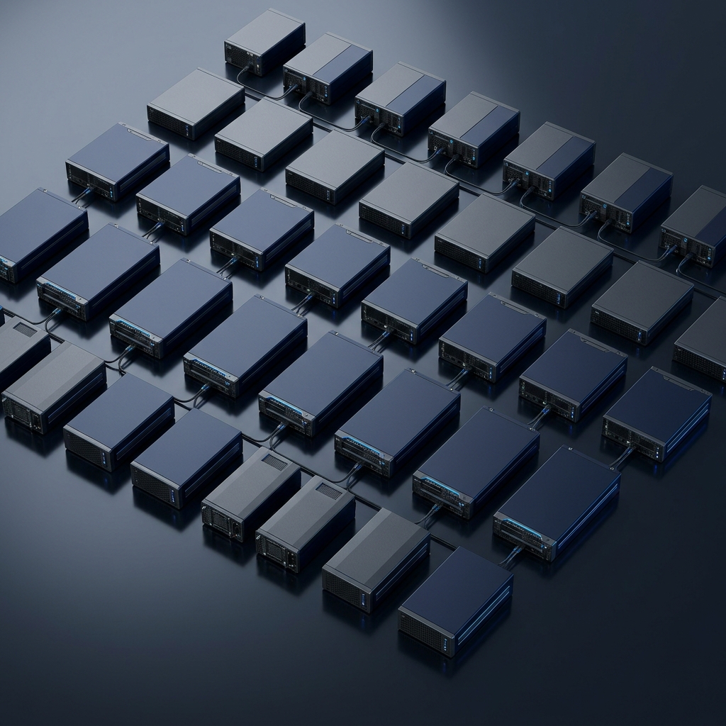 Overhead view of modular distributed computing architecture