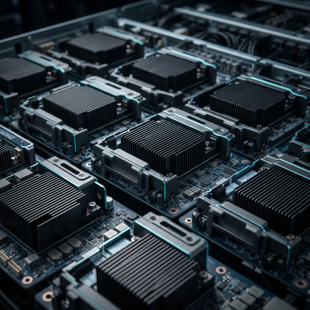 Detailed macro view of high performance server hardware components