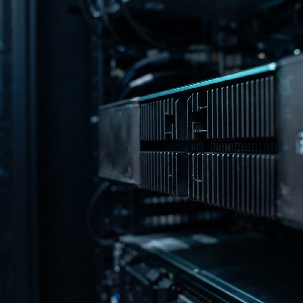 Close up view of server hardware cooling fins